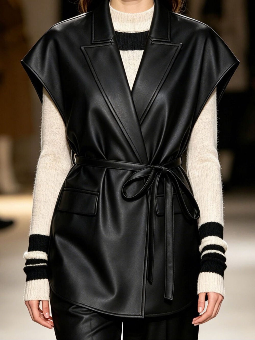 ❤️Sleek Faux Leather Belted Vest Jacket